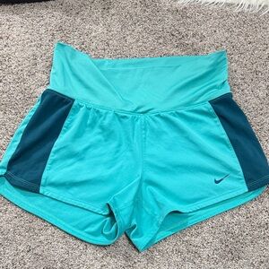 Nike Women's Aqua Athletic Shorts with Dark Teal Panels